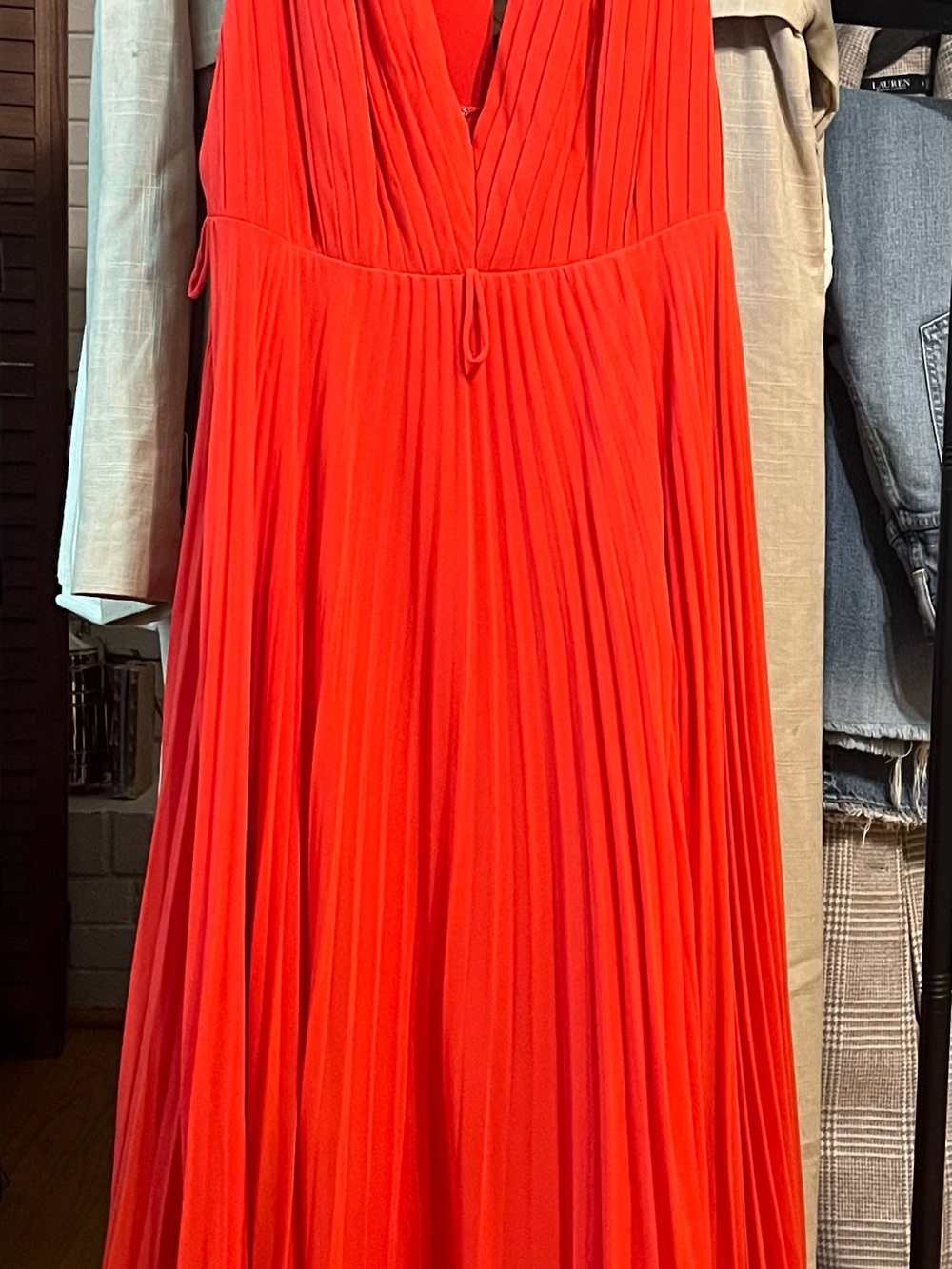 Fame and Partners Sunset Orange Maxi V-neck Pleated Gown - Picture 3 of 4